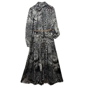 Marciano Guess Animal Print Maxi Shirt Dress Leopard Lion Tiger Gray US XL NWT
